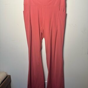 Coral High-Waisted Flare Yoga Pants with Pockets